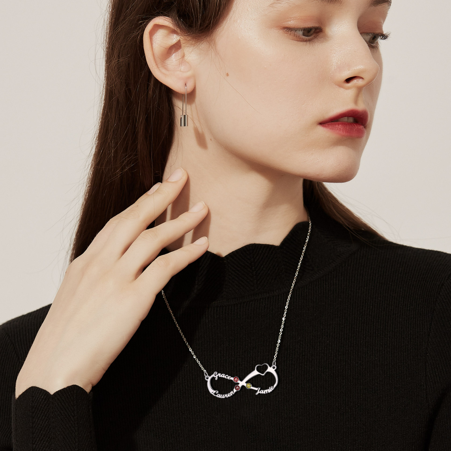 Personalized Birthstone Infinity Name Necklace for Women  MODEL