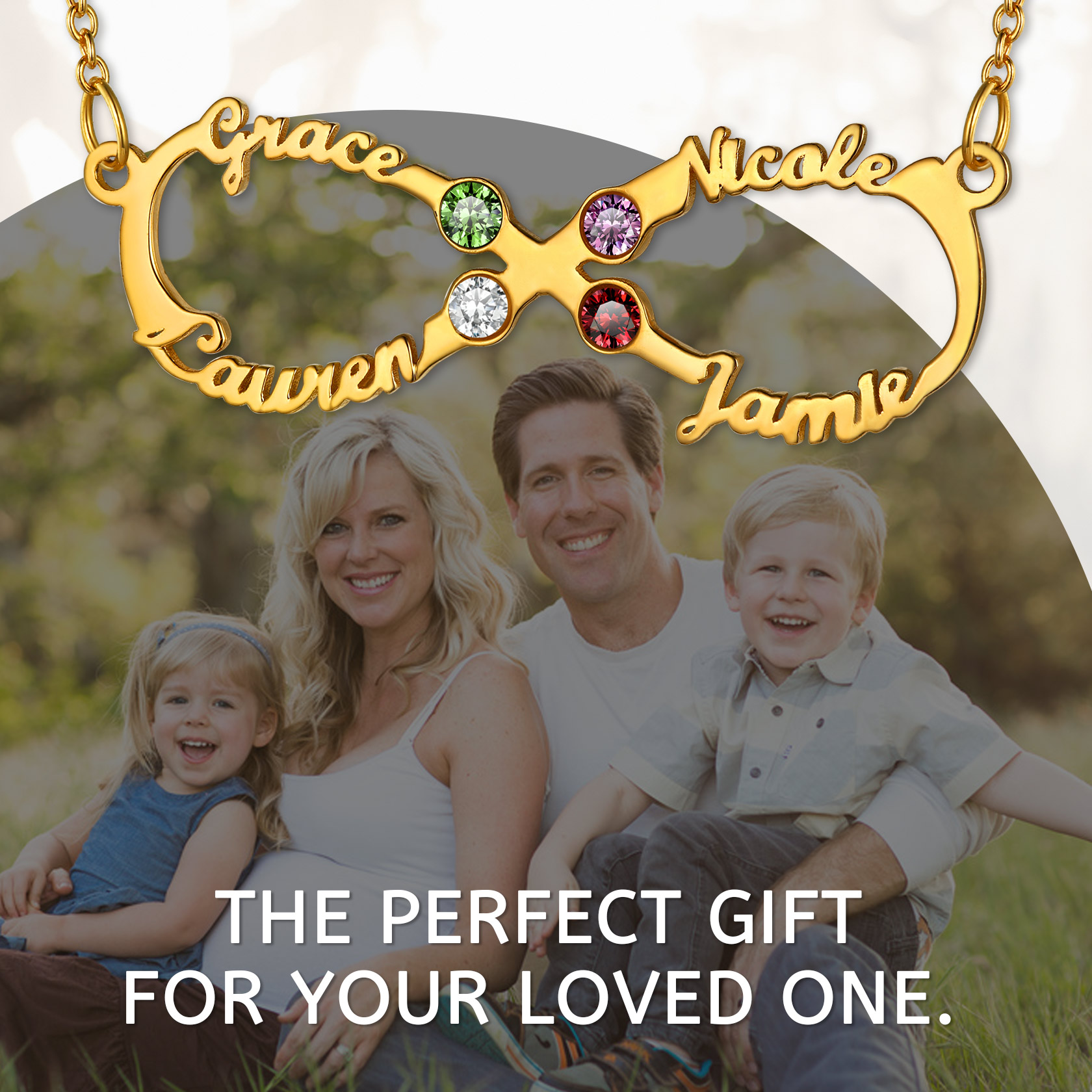 Personalized Birthstone Infinity 4 Names Necklace for family