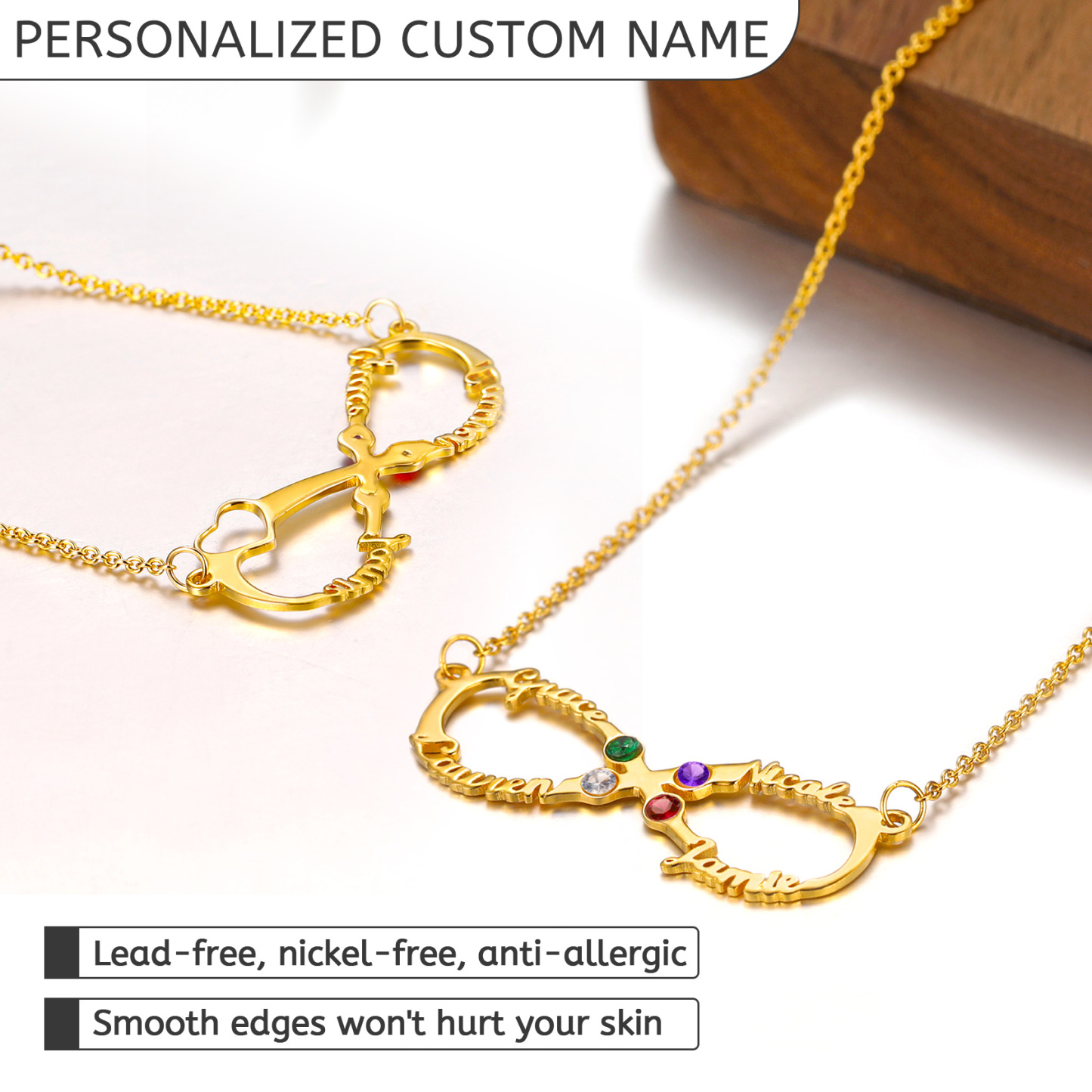 Personalized Birthstone Infinity Name Necklace for Women detail