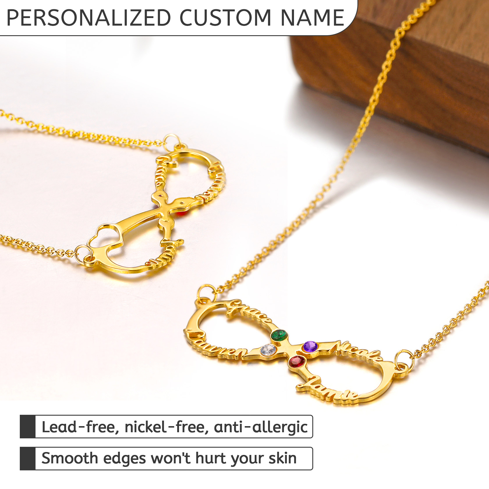 Personalized Birthstone Infinity Name Necklace for Women detail