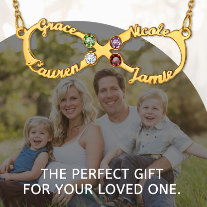 Personalized Birthstone Infinity 4 Names Necklace for family