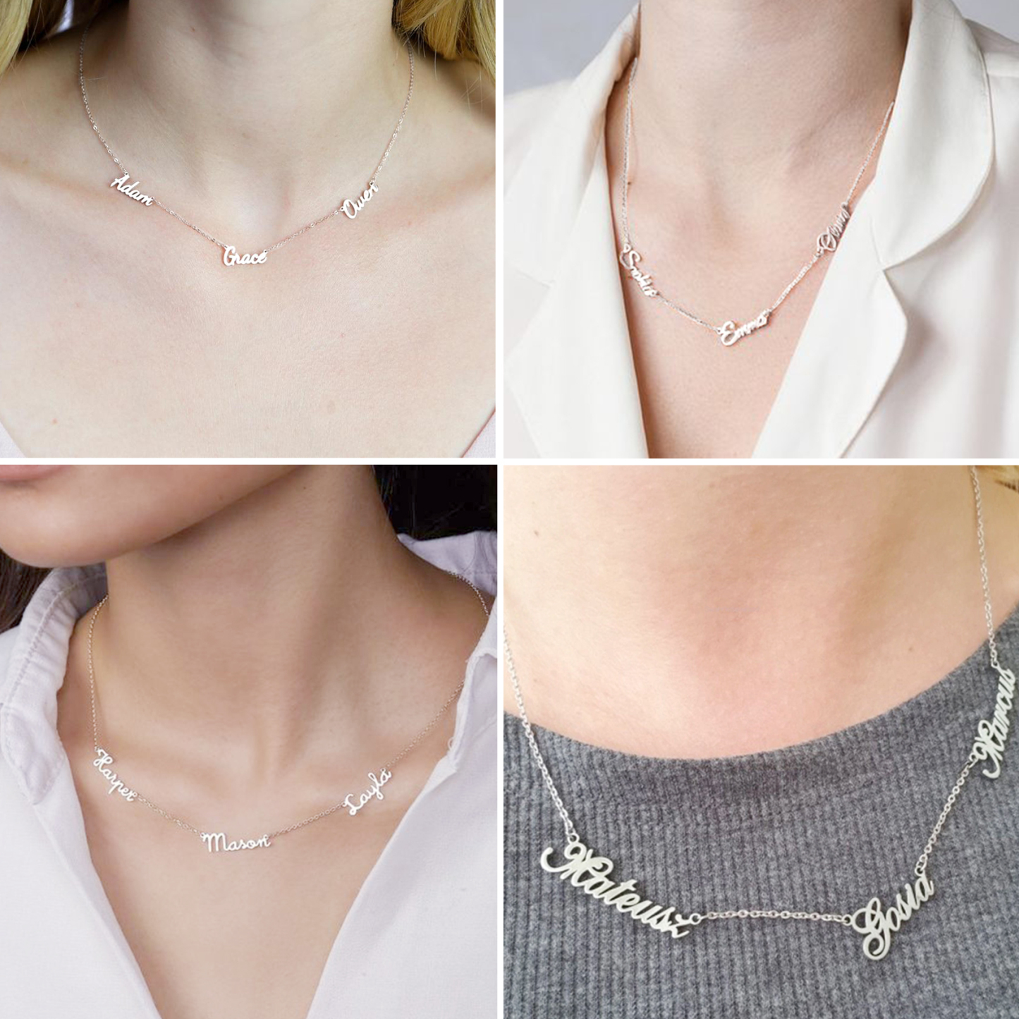 Custom 1-5 Names Choker Necklaces for Women model show