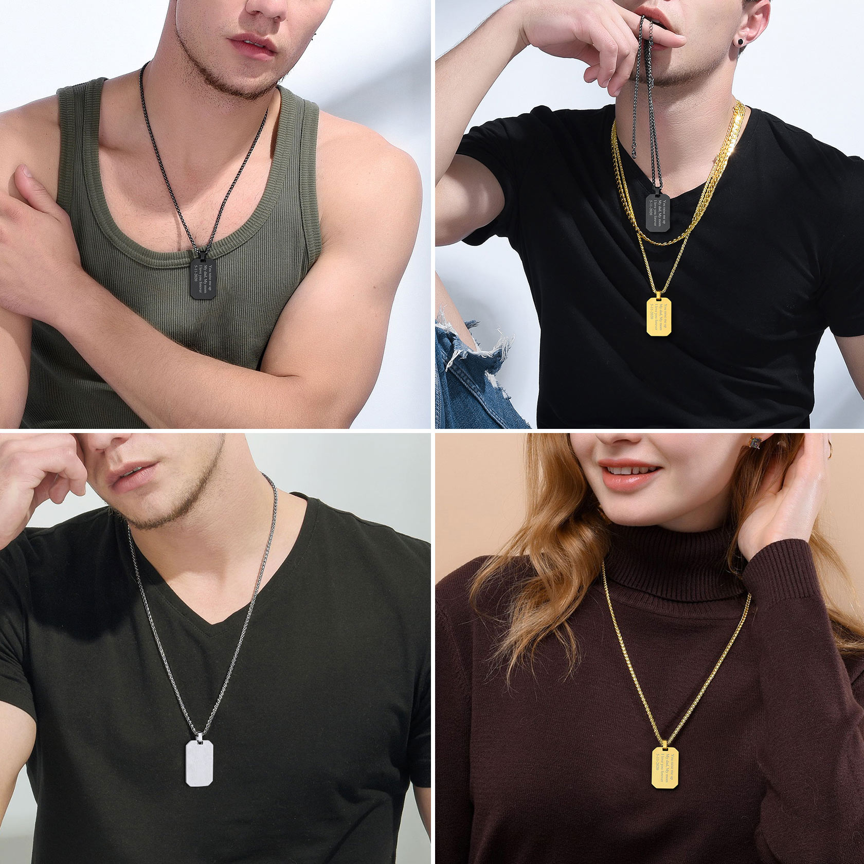 Customized Engraving Octagonal Dog Tag Necklace 