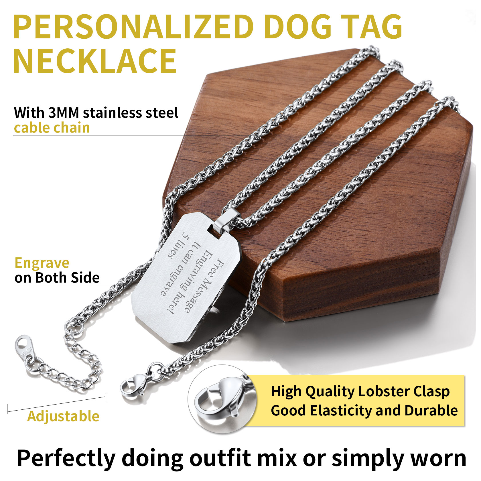 Customized Engraving Octagonal Dog Tag Necklace 