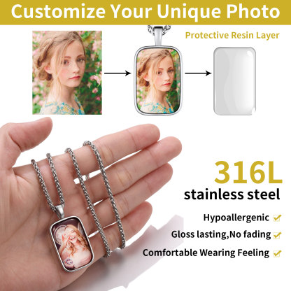 Custom Photo Engraved Message Pendant Necklace for Men Women stainless steel