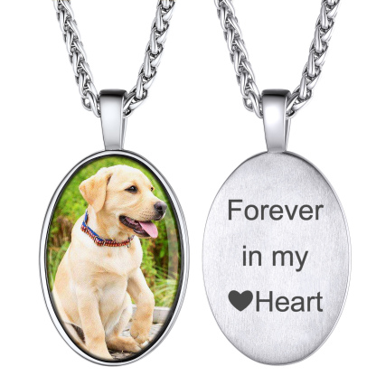 Personalized Engraved Photo Oval Pendant Necklace for Men Women silver