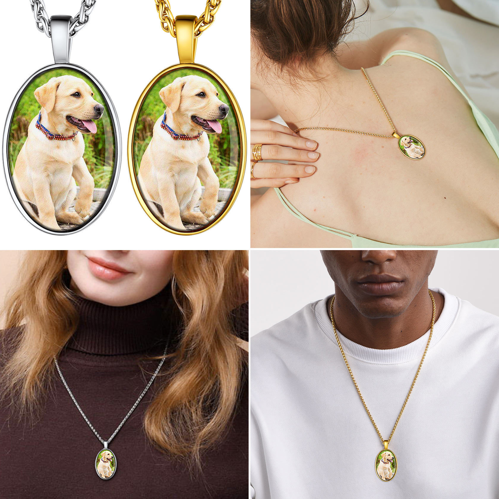 Personalized Engraved Photo Oval Pendant Necklace model  show