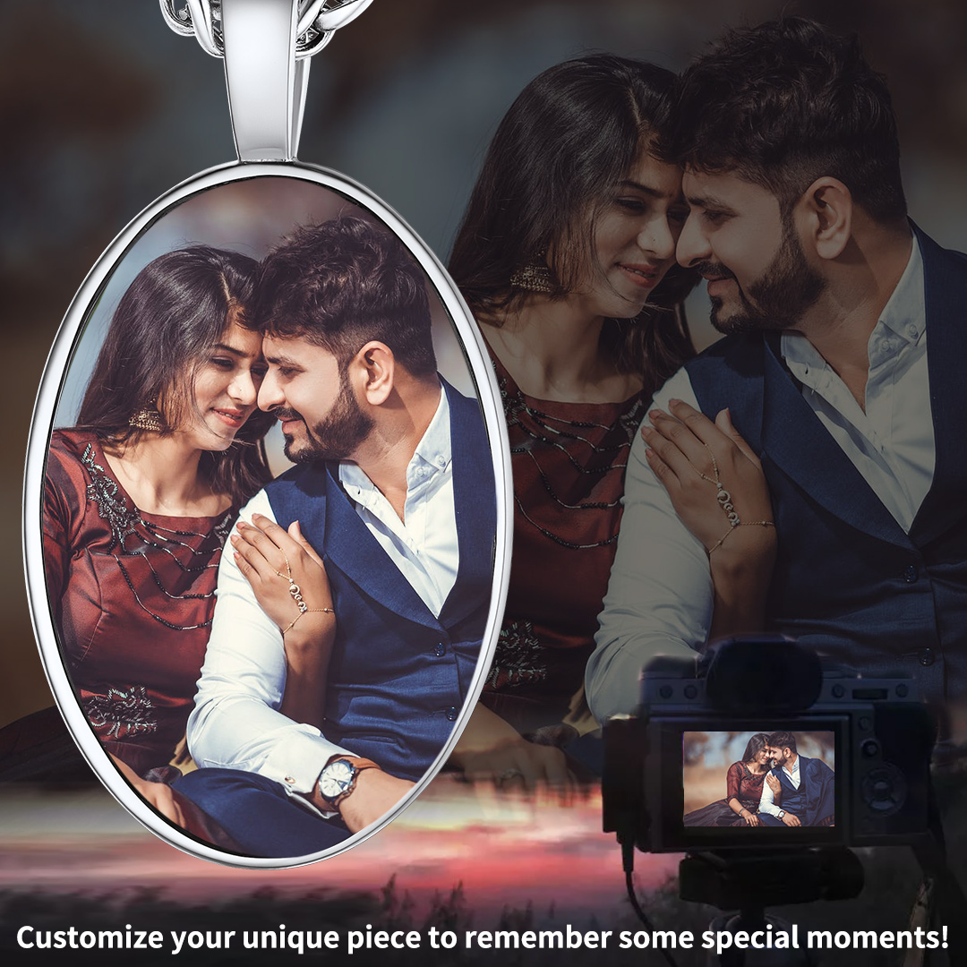 Personalized Engraved Photo Oval Pendant Necklace for Men Women silver scene