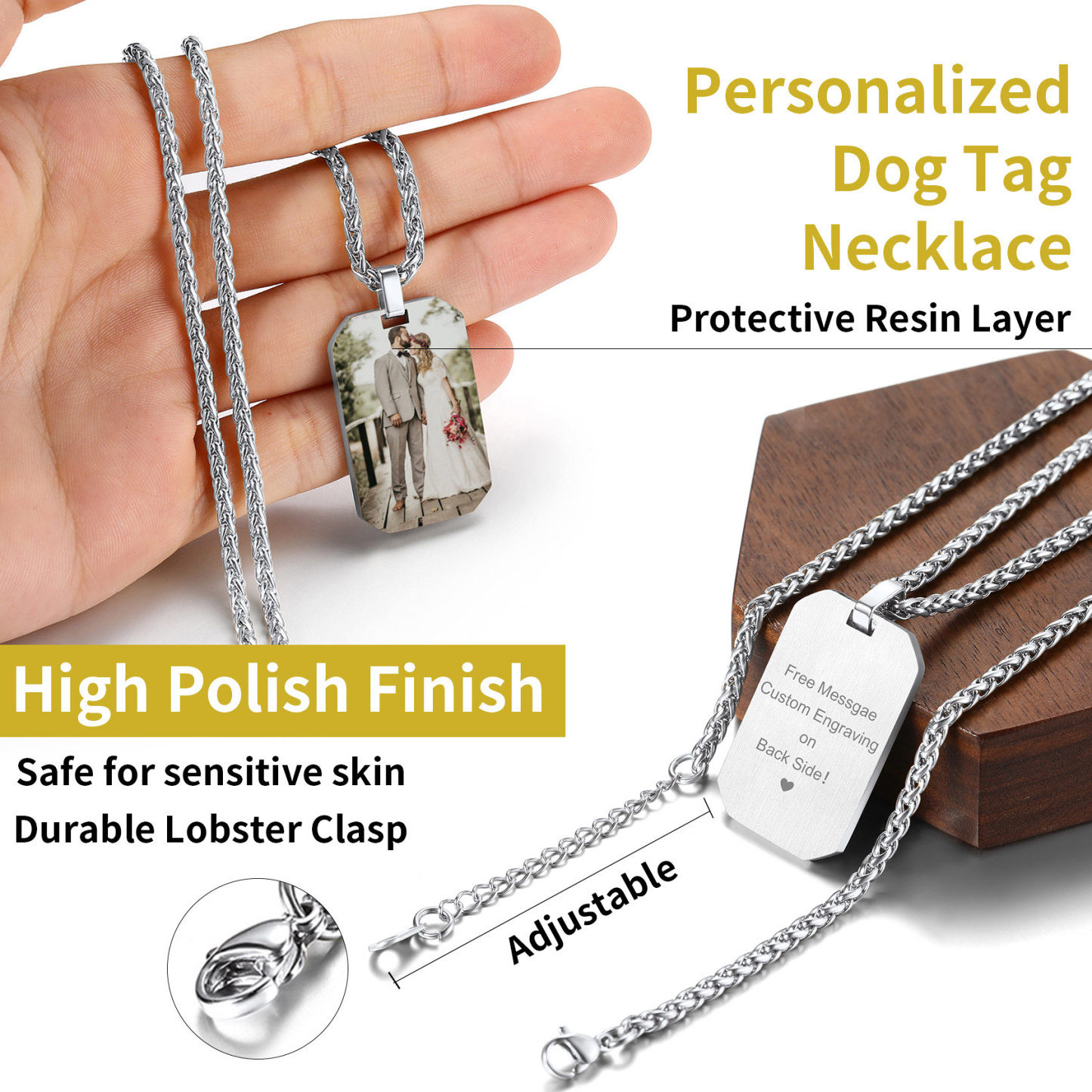 Custom Photo Engraved Pendant Necklace for Men Women dog tag