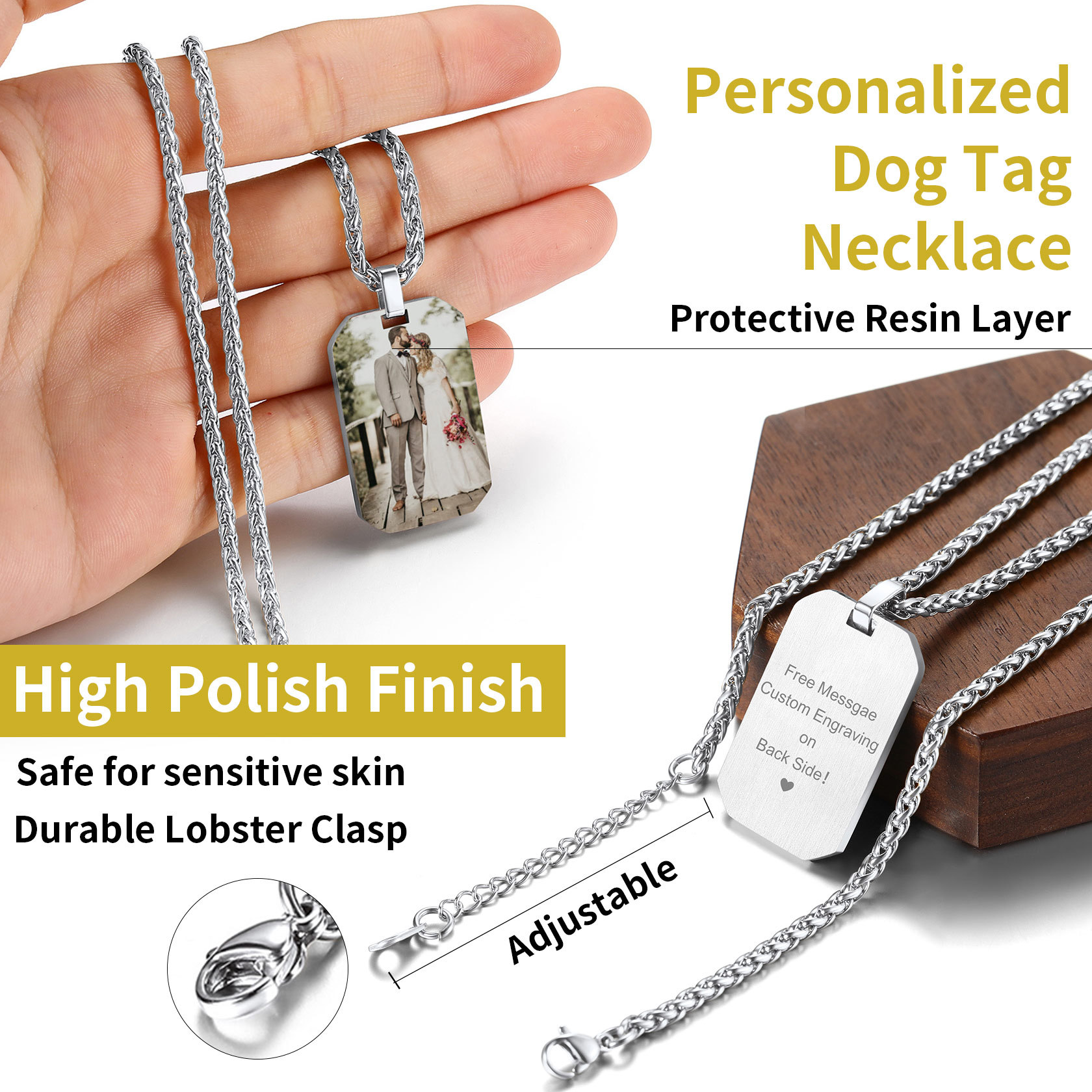 Custom Photo Engraved Pendant Necklace for Men Women dog tag