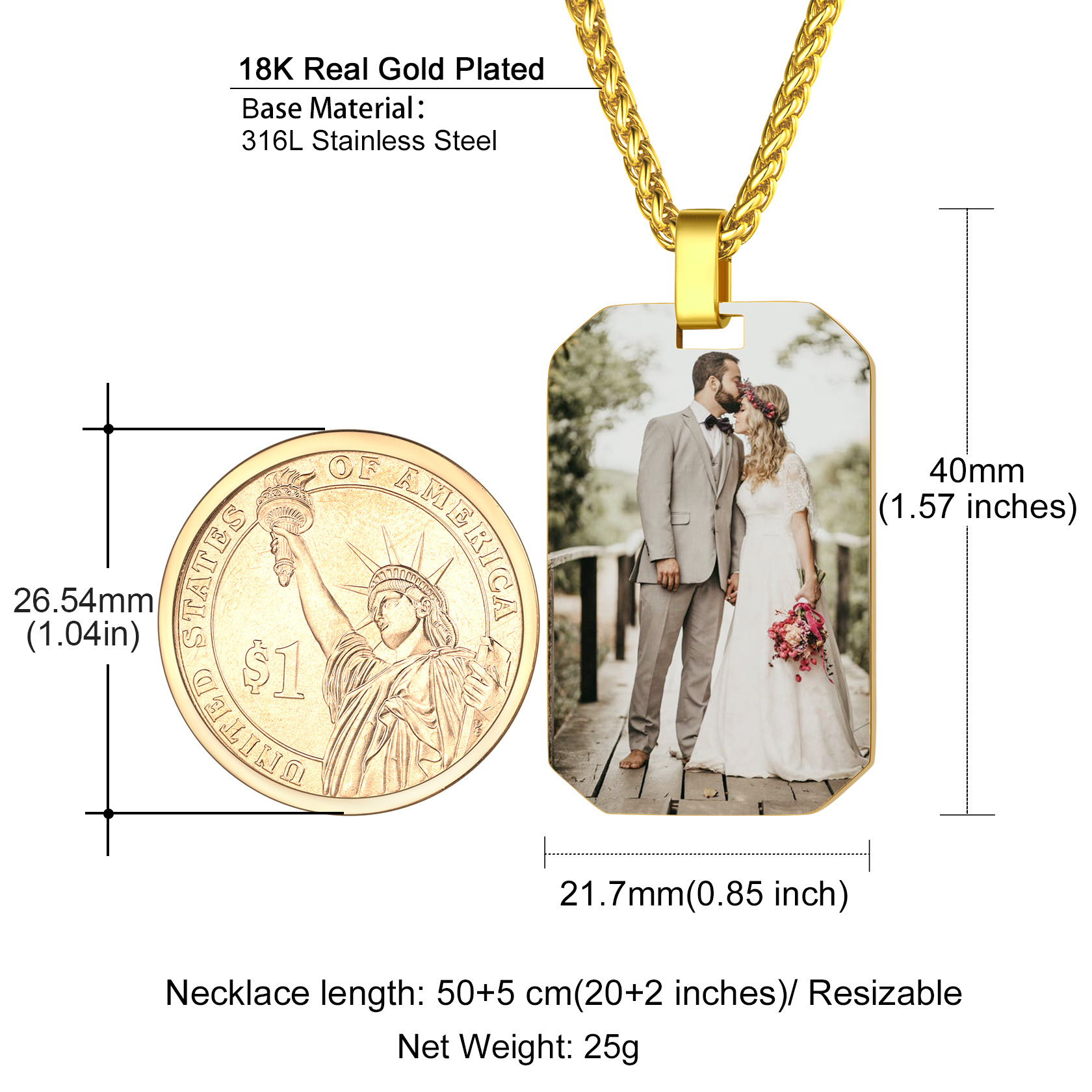 Custom Photo Engraved Pendant Necklace for Men Women detail