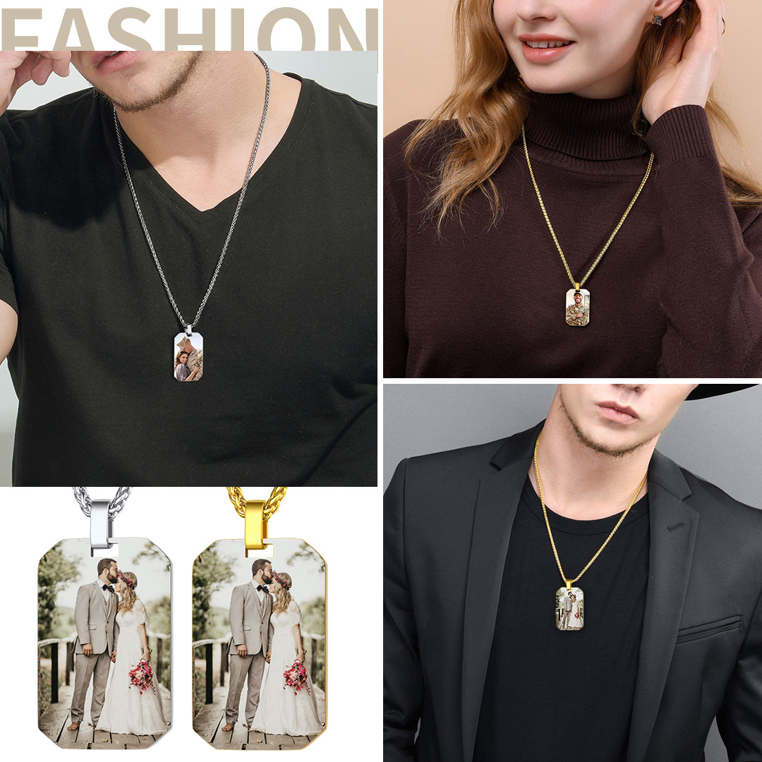 Custom Photo Engraved Pendant Necklace for Men Women models