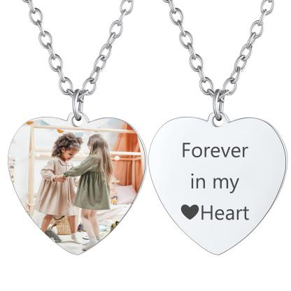  Custom Photo Heart Necklace for Women with Name Engraving