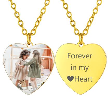 Engraved Picture Heart Necklace for Women 