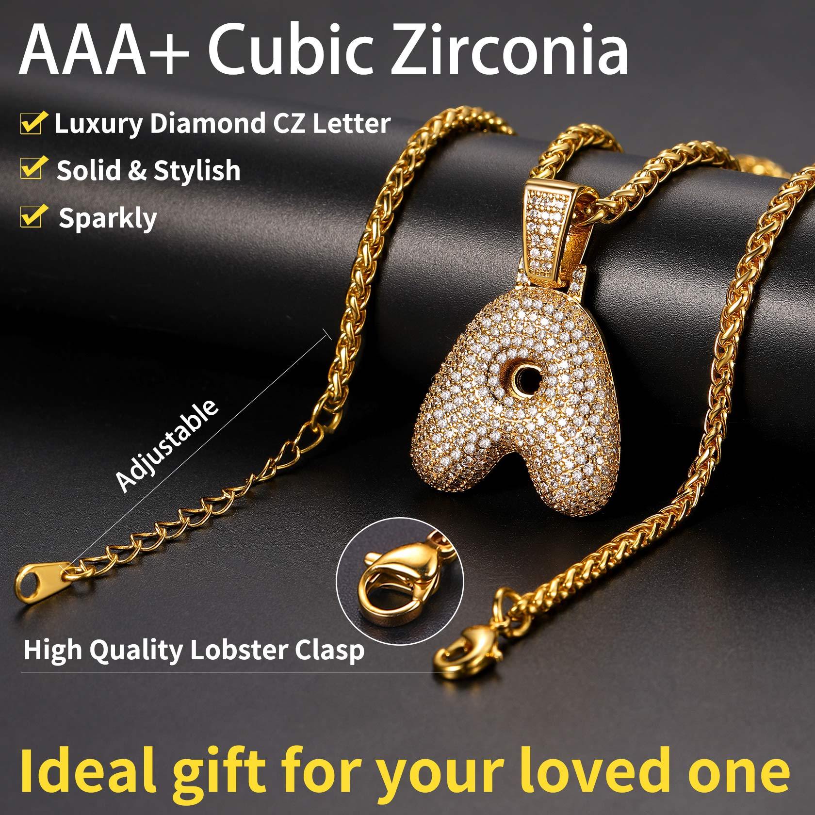 Custom Bubble Initial CZ Diamond Pendant Necklace with Letter