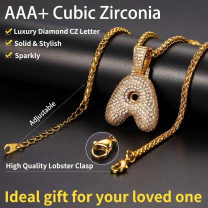Custom Bubble Initial CZ Diamond Pendant Necklace with Letter