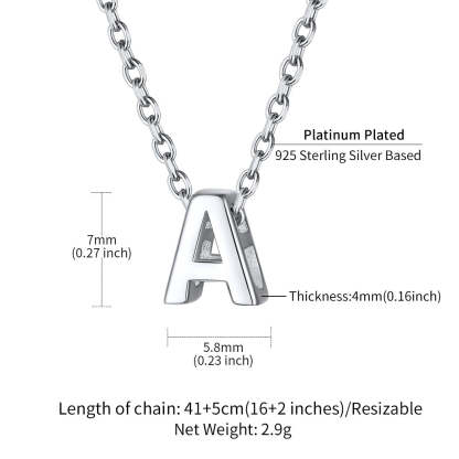 925 Sterling Silver A-Z Initial Necklace For Women