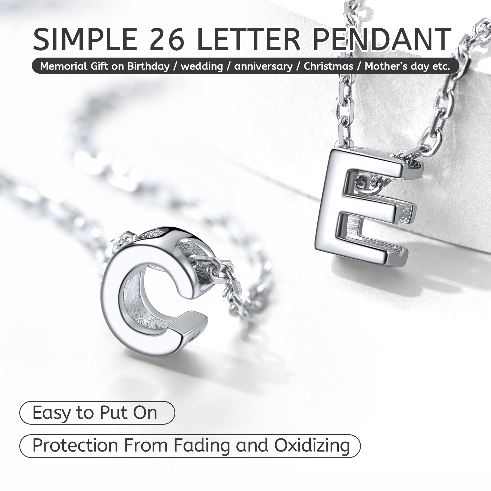 925 Sterling Silver A-Z Initial Necklace For Women