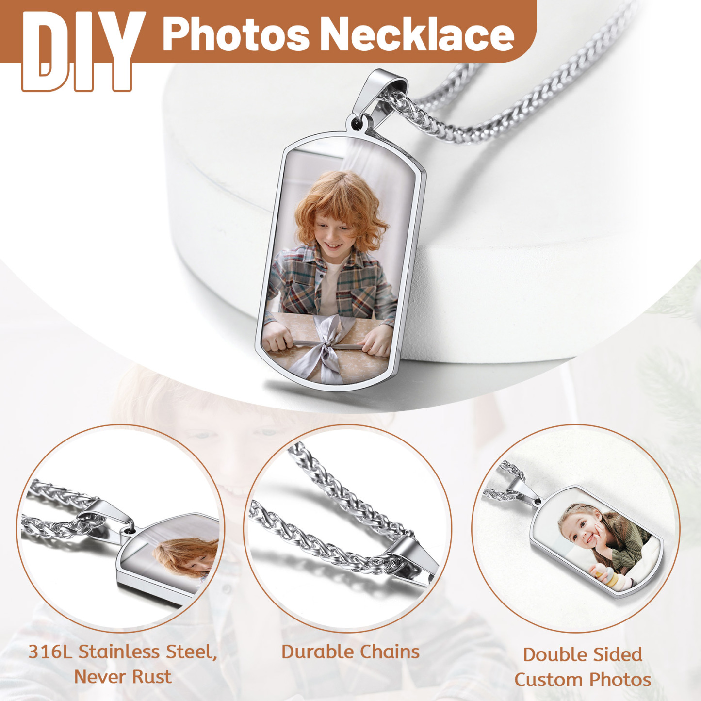 Double-sided Photo Customize Dog Tag Pendant Necklace For Men diy picture