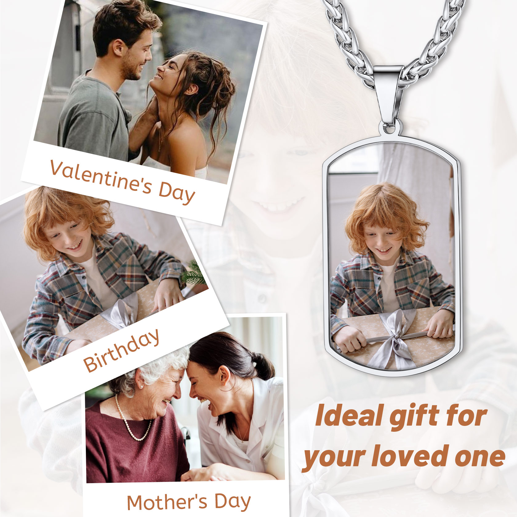 Double-sided Photo Customize Dog Tag Pendant Necklace For Men ideal gift