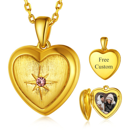 Personalized Birthstone Locket Photo Necklace for Women gold