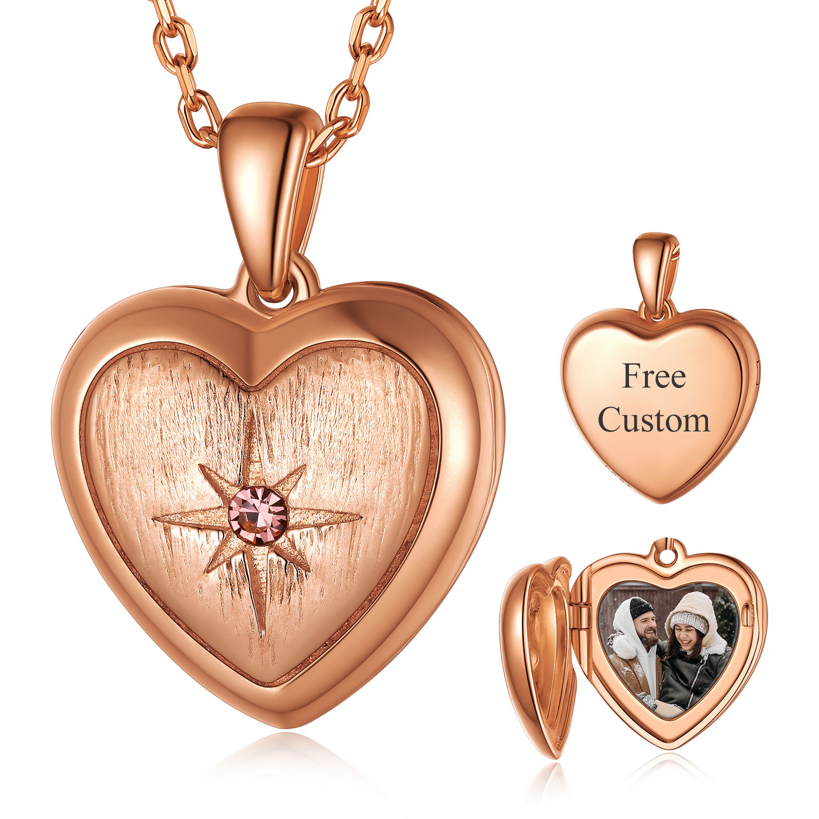 Personalized Birthstone Locket Photo Necklace for Women rose gold