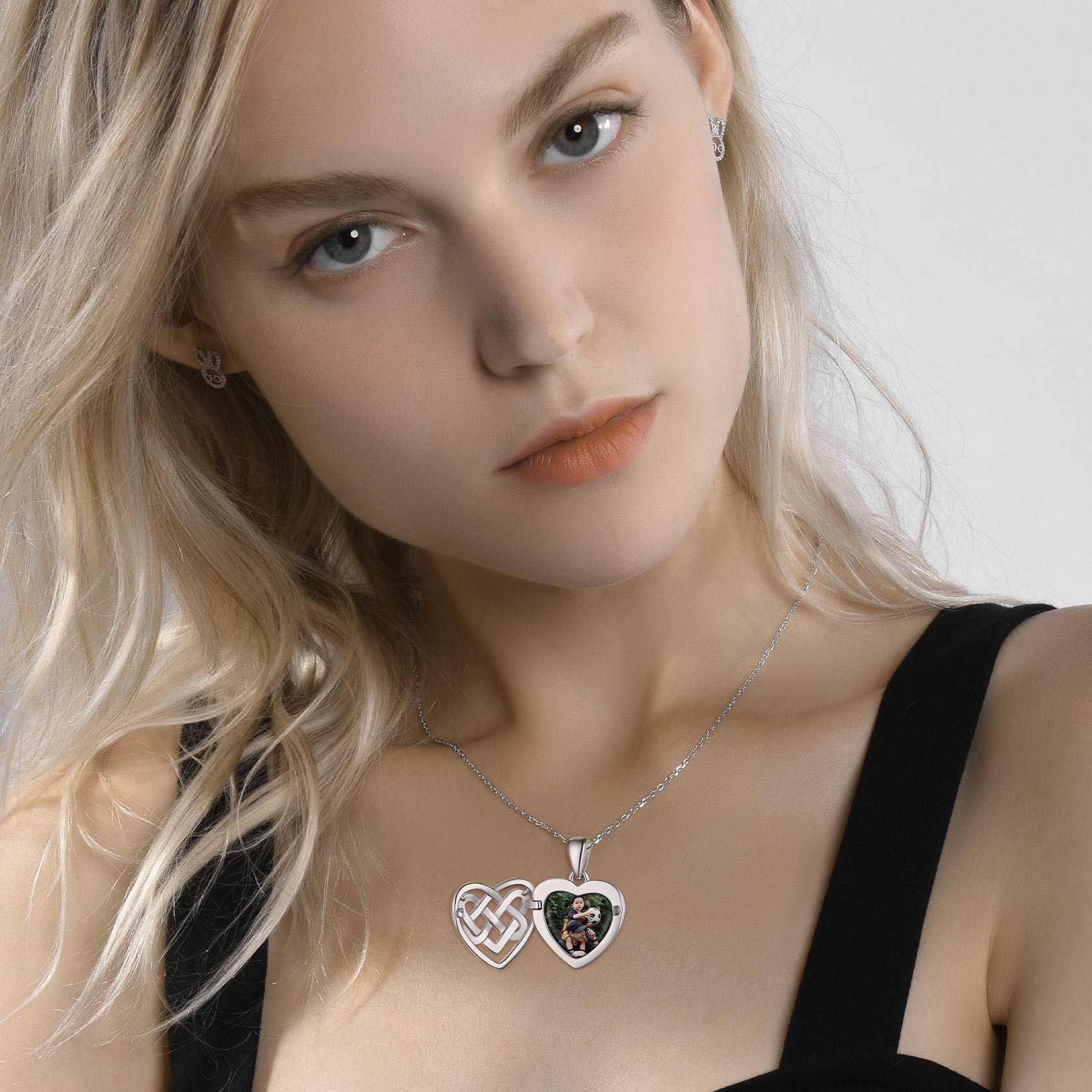  Custom Photo Celtic Heart Locket Necklace for Women silver model