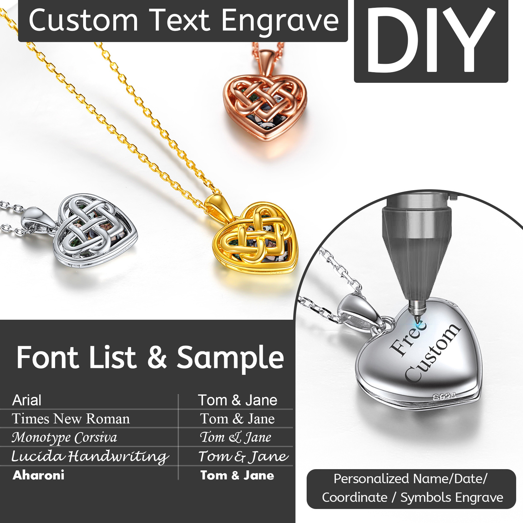  Custom Photo Celtic Heart Locket Necklace for Women engraved