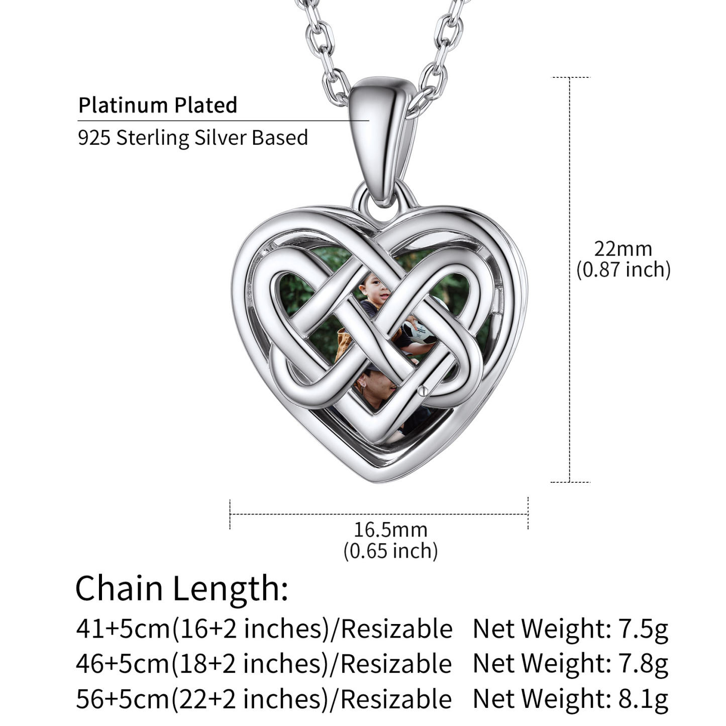  Custom Photo Celtic Heart Locket Necklace for Women size
