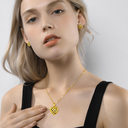  Custom Photo Celtic Heart Locket Necklace for Women model gold