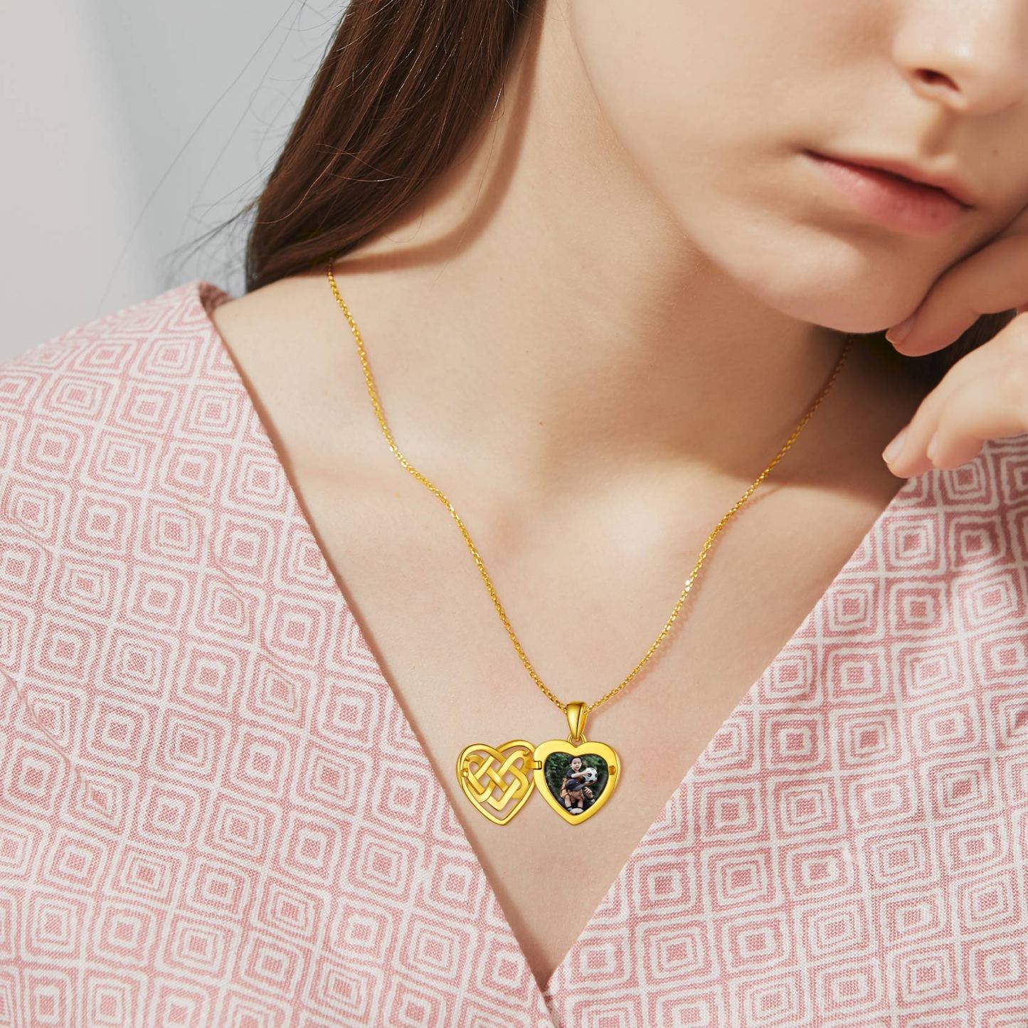  Custom Photo Celtic Heart Locket Necklace model