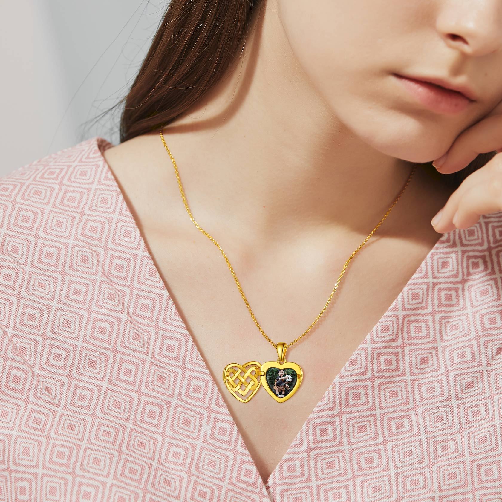  Custom Photo Celtic Heart Locket Necklace model