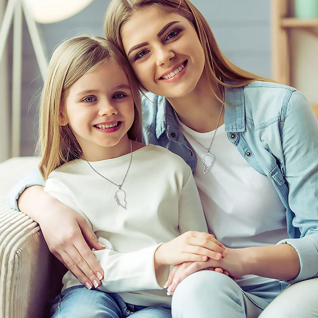 Personalized Name Heart Puzzle Matching Pendant Necklaces gift for kids