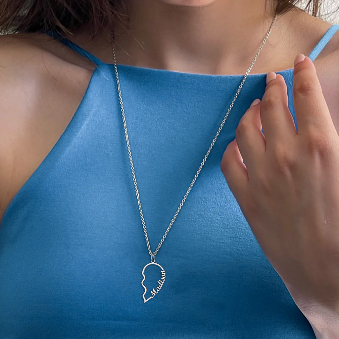 Personalized Name Heart Puzzle Matching Pendant Necklaces model