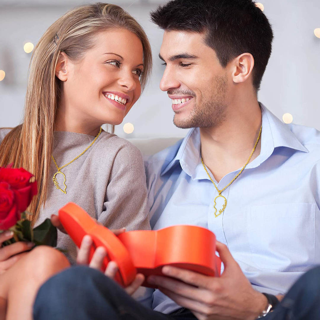 Personalized Name Heart Puzzle Matching Pendant Necklaces gift