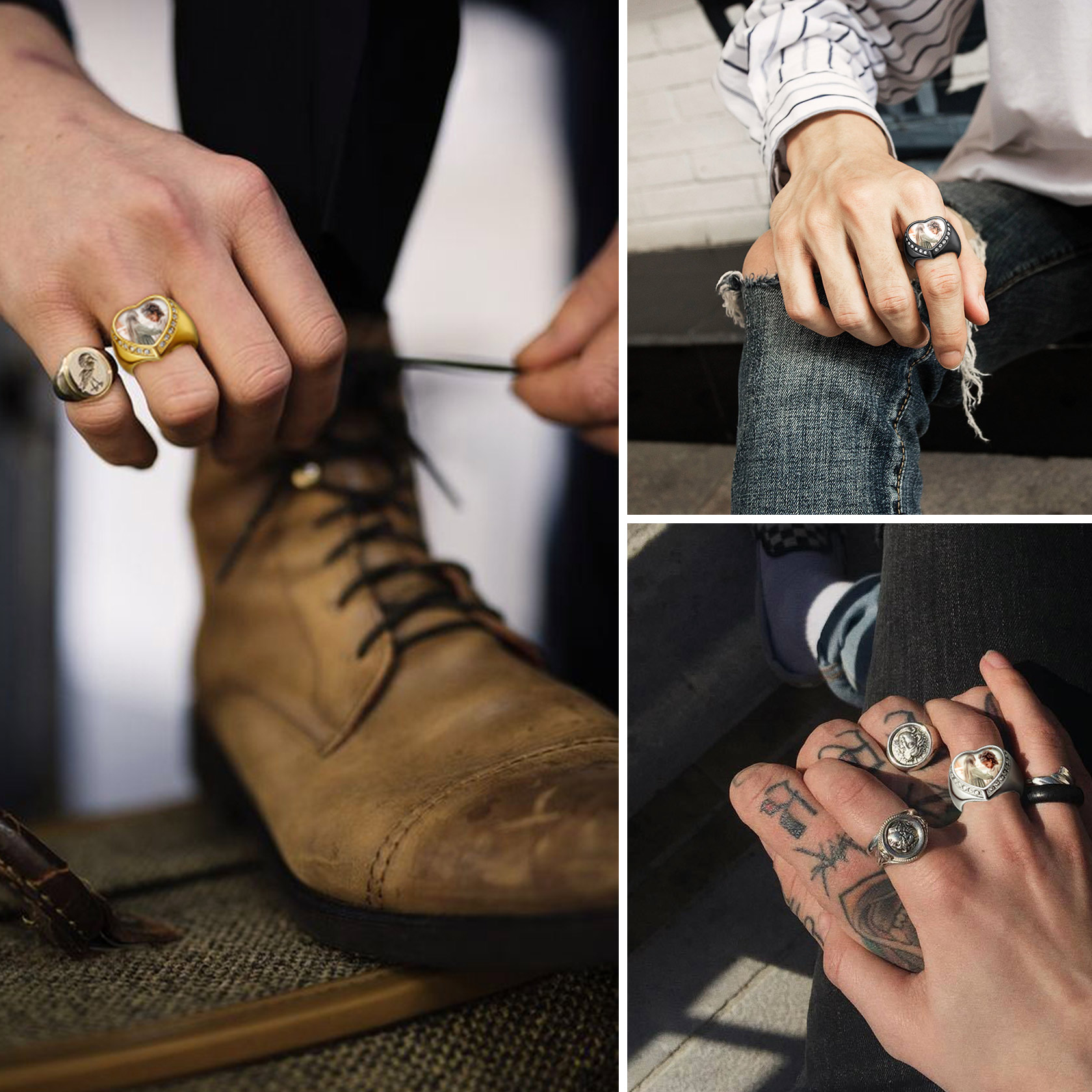 Personalized Heart Shape Photo Rings for Men Women model show