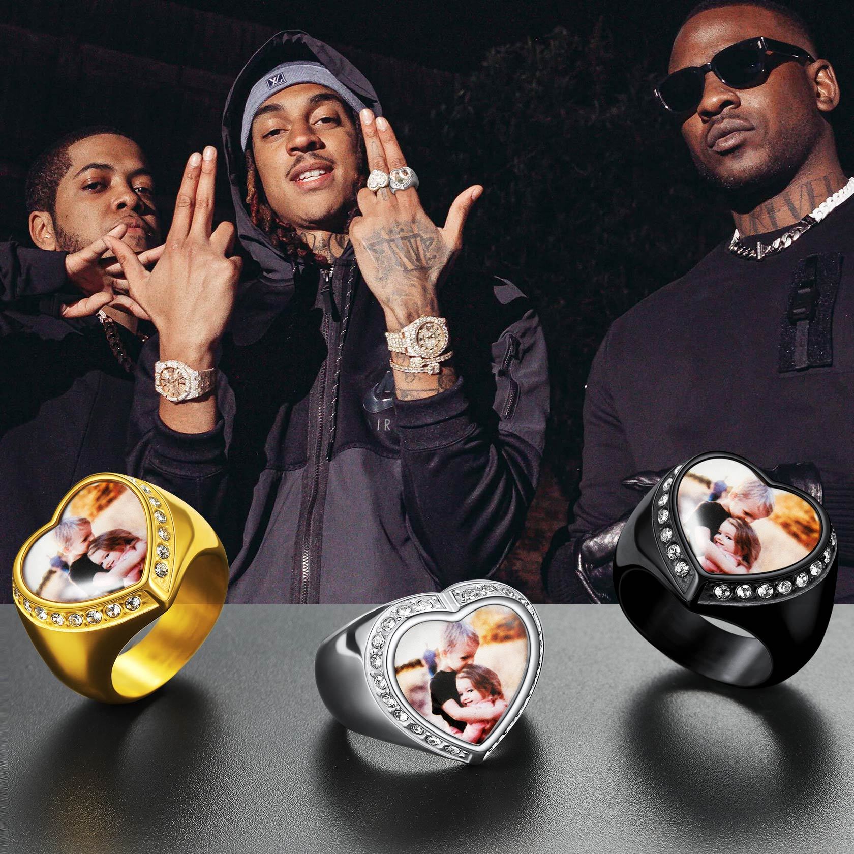 Personalized Heart Shape Signet Photo Rings collection