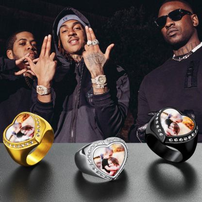 Personalized Heart Shape Signet Photo Rings collection