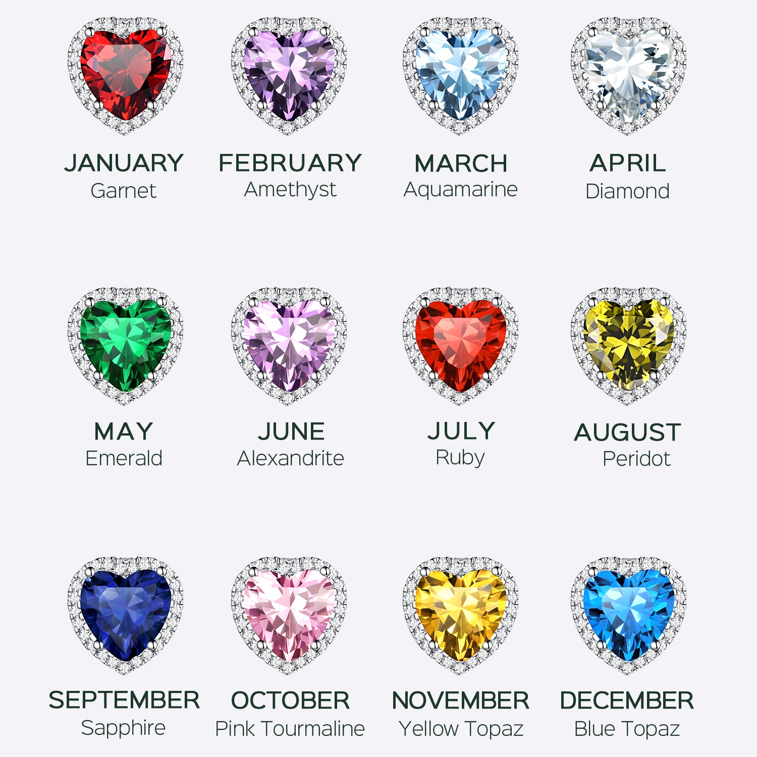 Sterling Silver Heart Halo Created Birthstone Pendant Necklace color