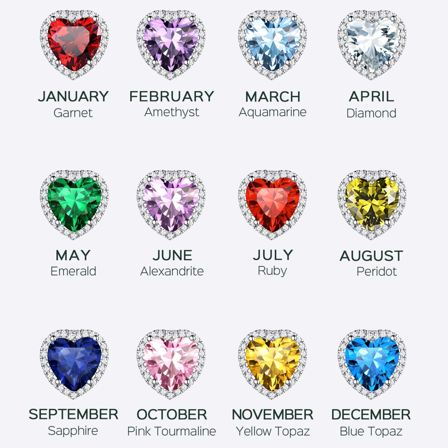 Sterling Silver Heart Halo Created Birthstone Pendant Necklace color