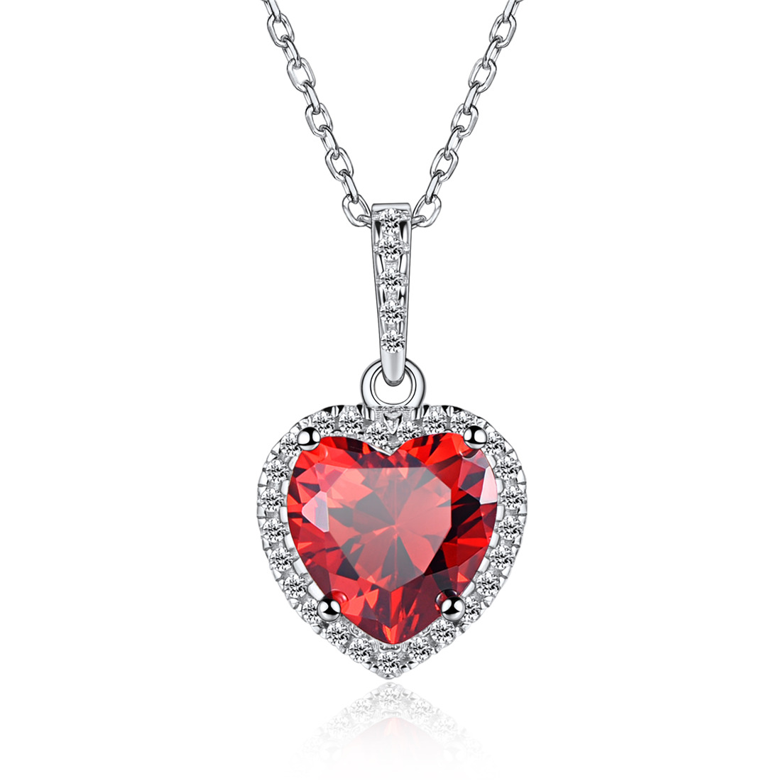 Sterling Silver Heart Halo Created Birthstone Pendant Necklace Jul