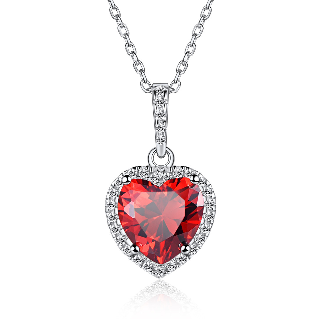 Sterling Silver Heart Halo Created Birthstone Pendant Necklace Jul
