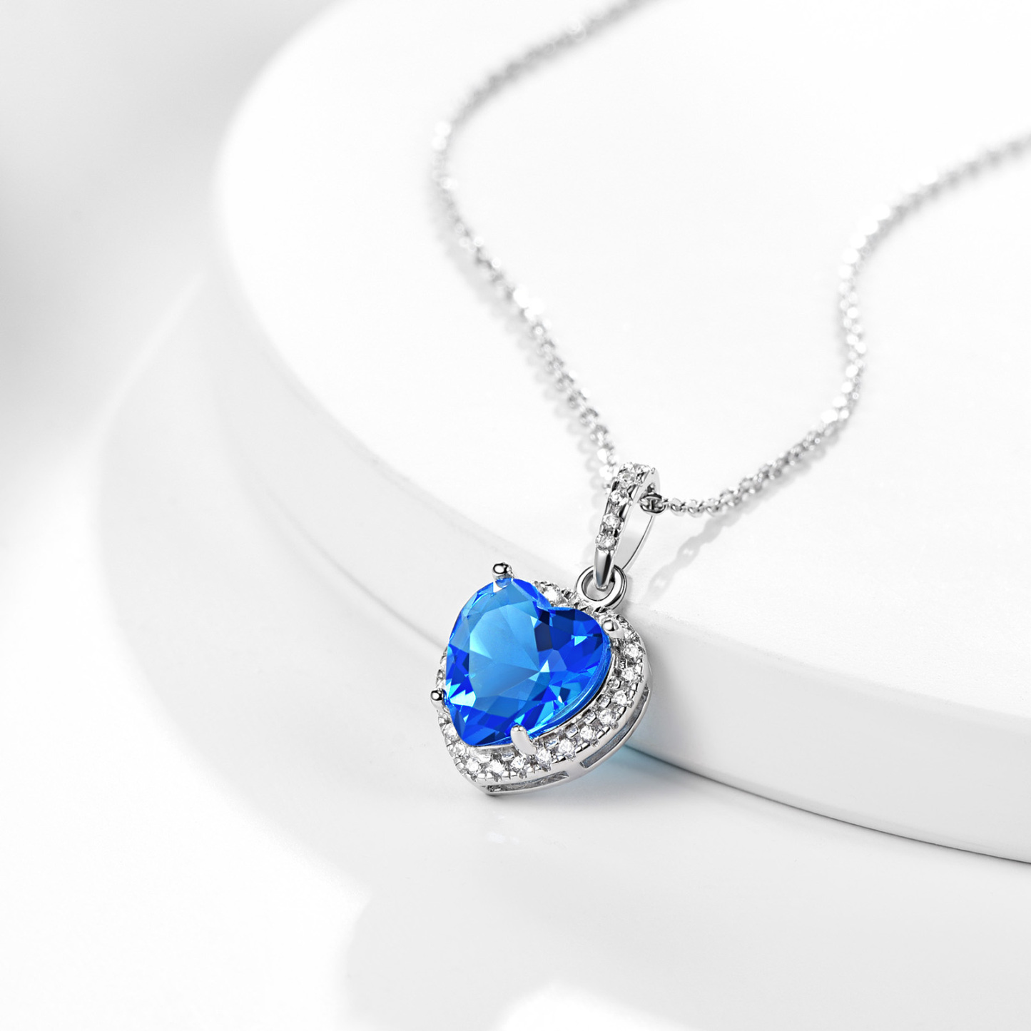 Sterling Silver Heart Halo Created Birthstone Pendant Necklace detail