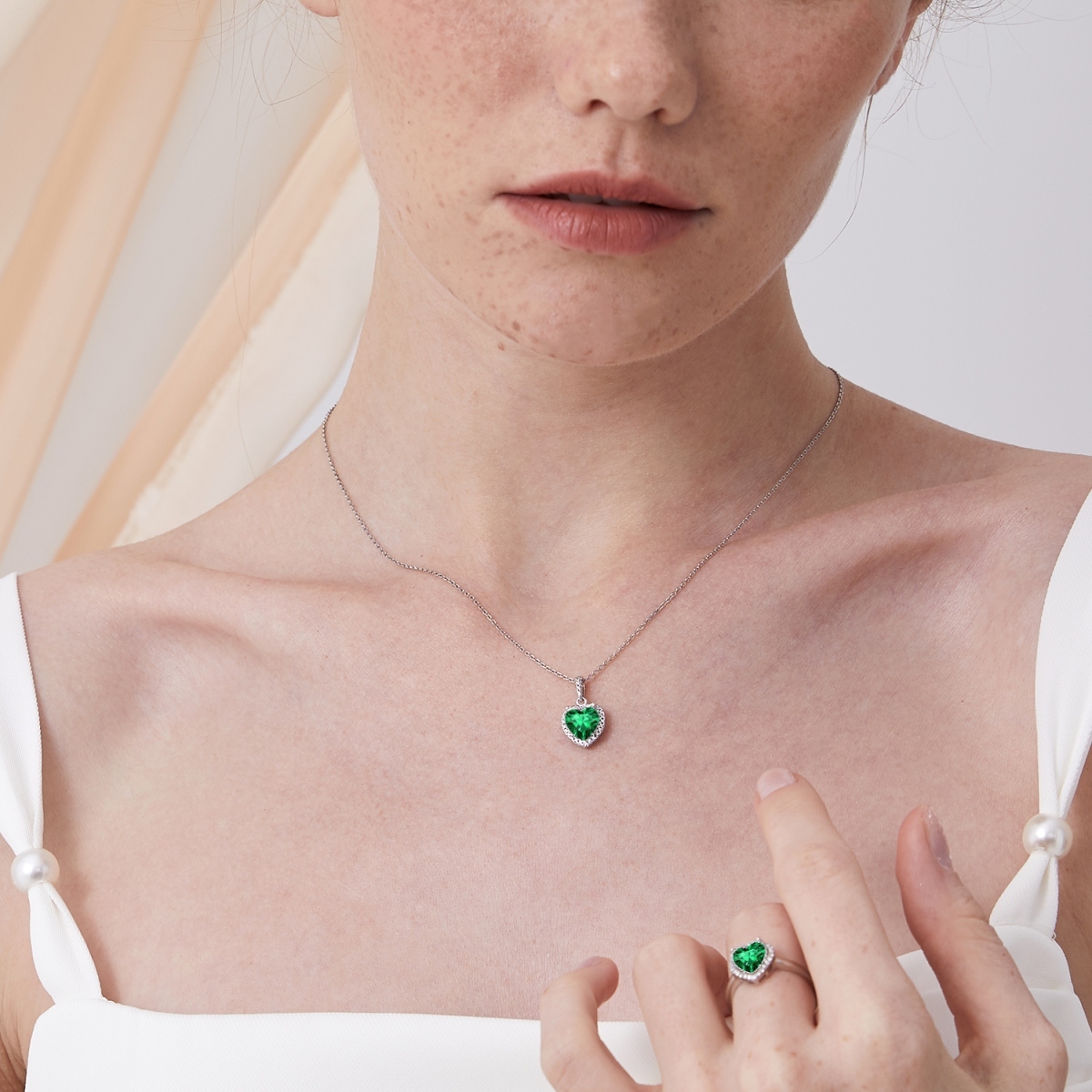 925 Sterling Silver Heart Halo Created Birthstone Pendant Necklace model