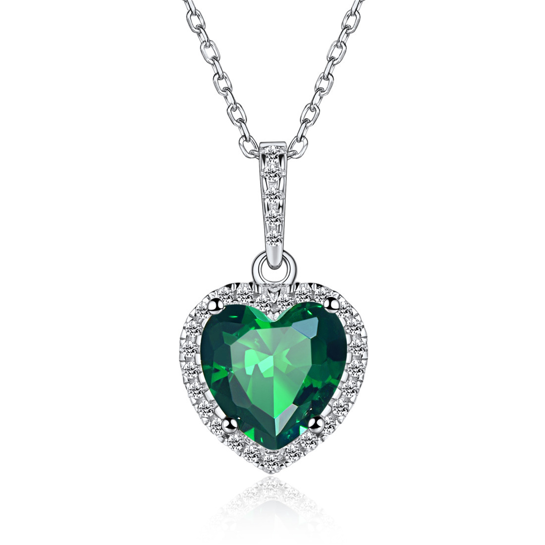 Sterling Silver Heart Halo Created Birthstone Pendant Necklace May