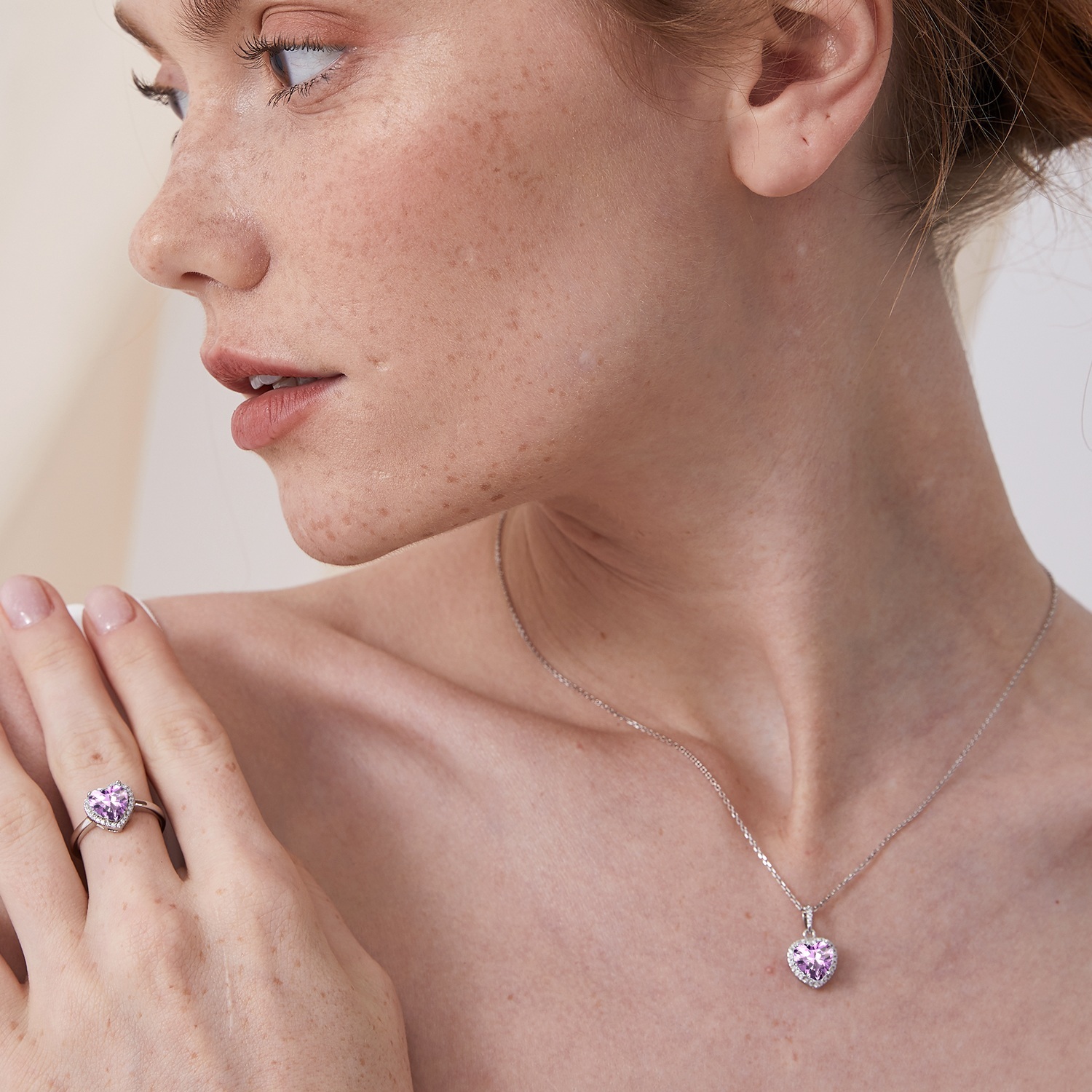 Sterling Silver Heart Halo Created Birthstone Pendant Necklace model