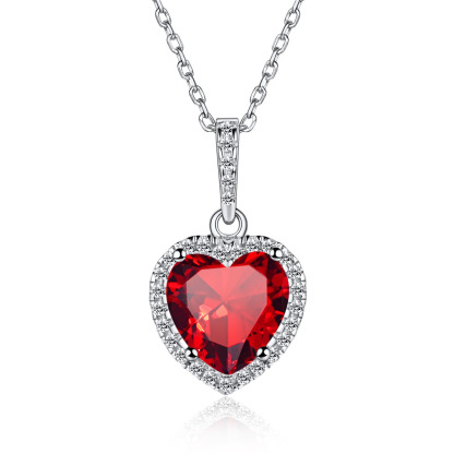 Sterling Silver Heart Halo Created Birthstone Pendant Necklace Jan
