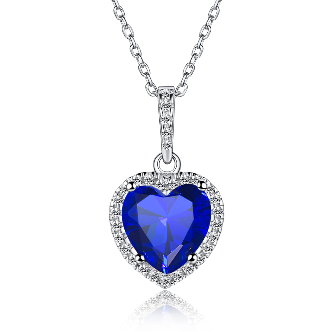 Sterling Silver Heart Halo Created Birthstone Pendant Necklace Sep