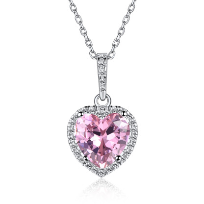 Sterling Silver Heart Halo Created Birthstone Pendant Necklace Oct
