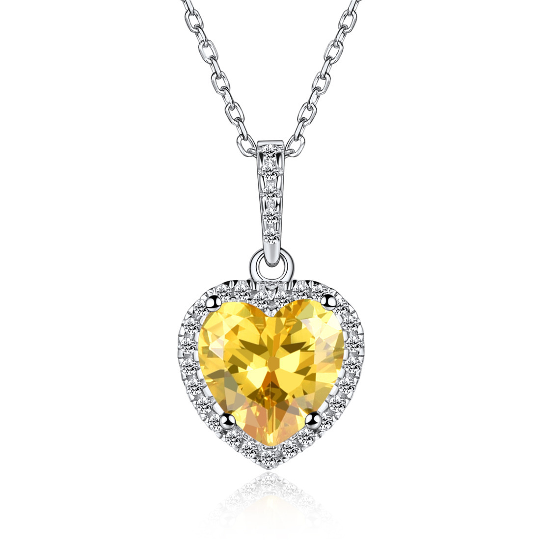 Sterling Silver Heart Halo Created Birthstone Pendant Necklace Nov